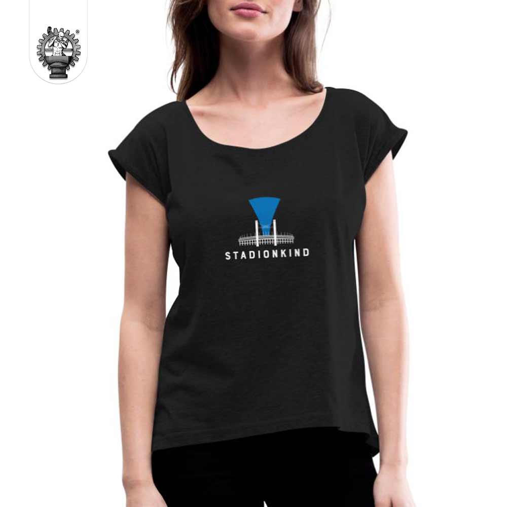 Stadionkind Berliner Olympiastadion Frauen T-Shirt mit Gerollten Ärmeln Produktbild 10